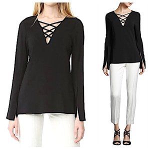 Ramy Brook Allie Lace-Up Long Sleeve Top in Black Size 4